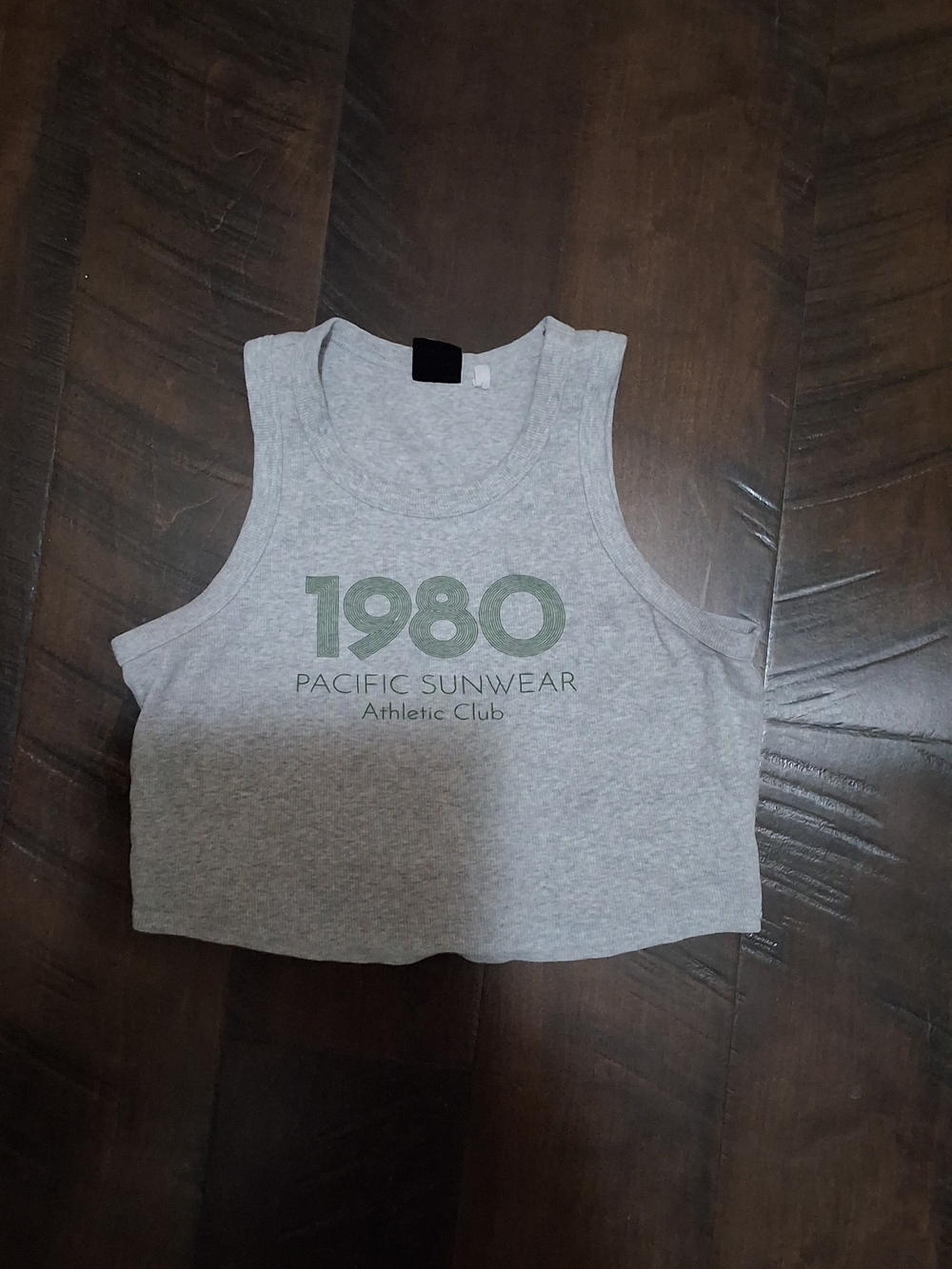 Pacific Sunwear Gray Cropped Tank with 1980 Graphic